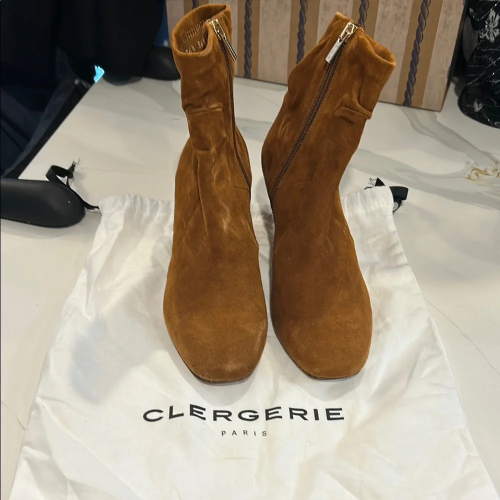 Robert Clergerie Suede Ankle Booties in Cognac Brown